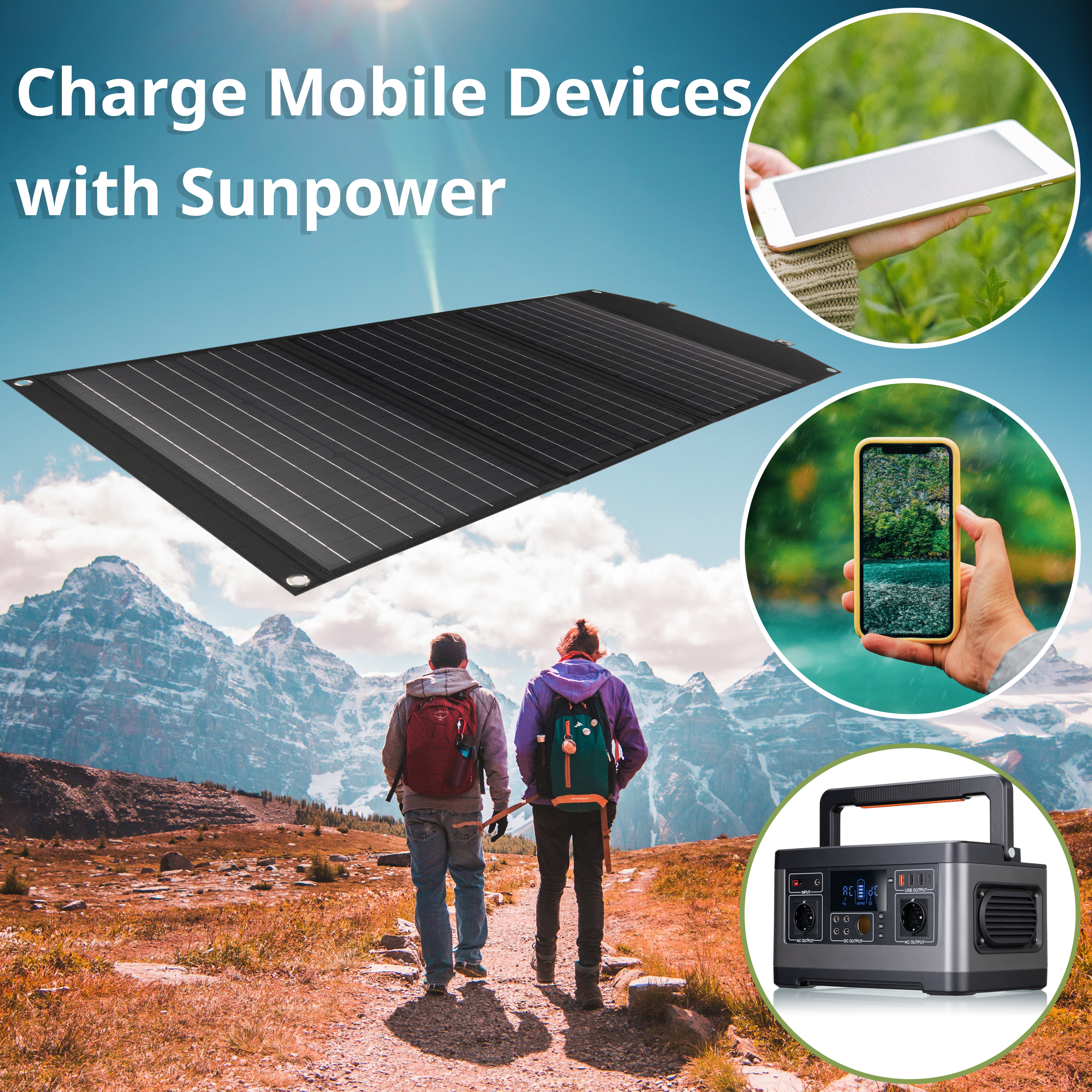 Cargador solar móvil BRESSER de 90 vatios con salida USB y DC