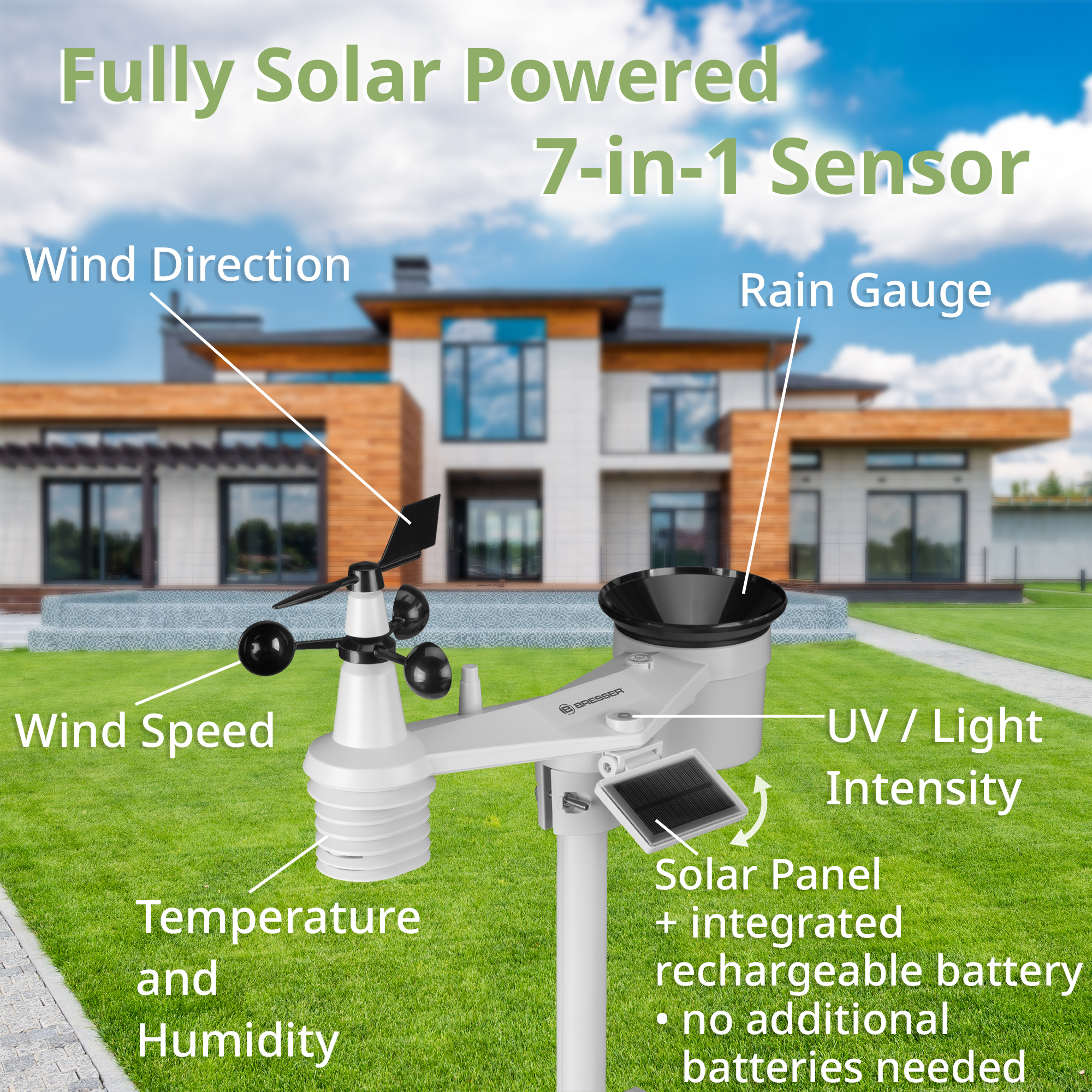 Centro meteorológico BRESSER 4CAST XL 7 en 1 de 8 días con sensor solar