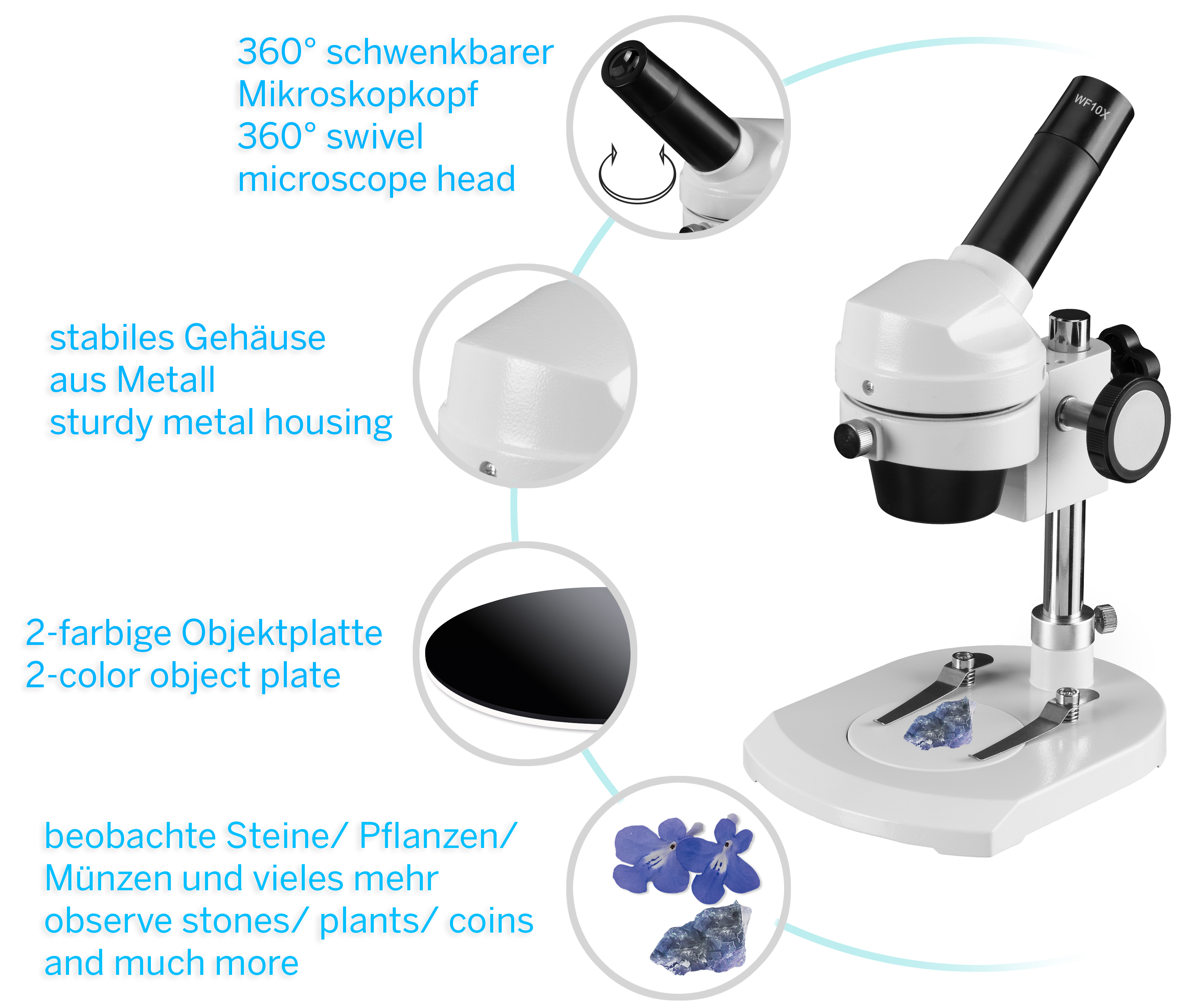 Microscopio de luz reflejada BRESSER JUNIOR con 20 aumentos y carcasa de metal resistente