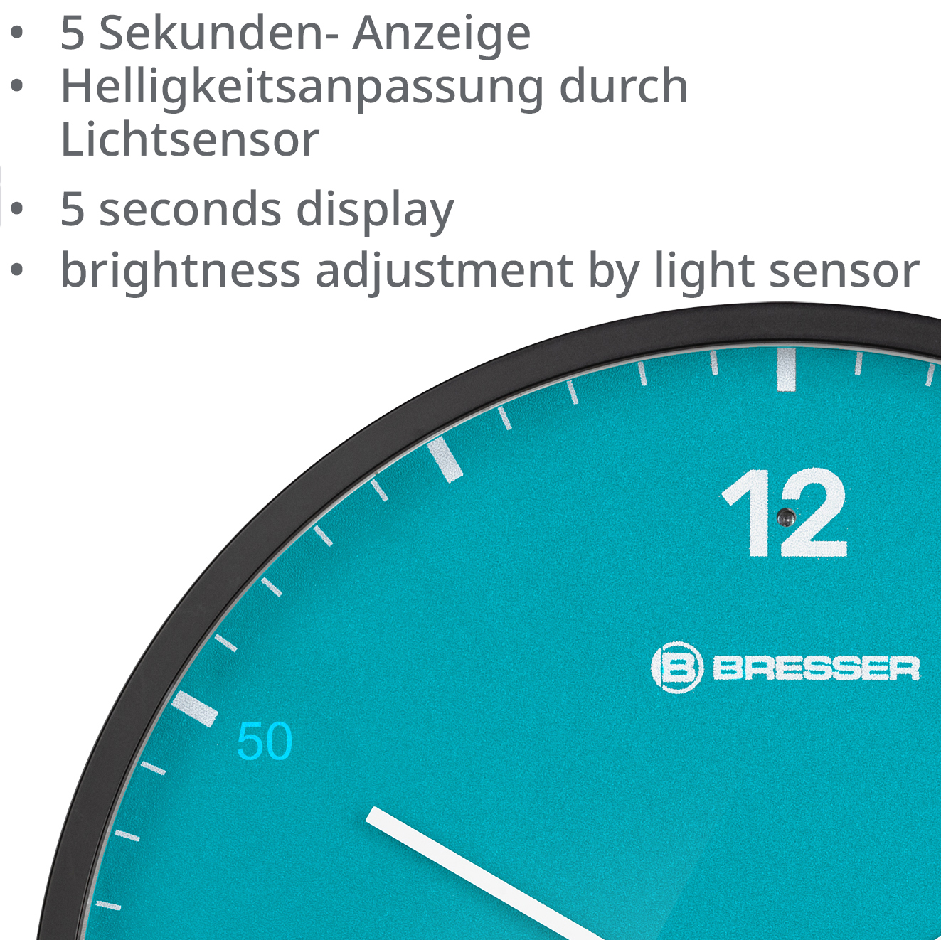 Reloj de pared de 24 cm con indicador de temperatura BRESSER MyTime LEDsec